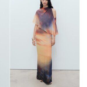 Mango printed dress with asymmetrical layer, size 6